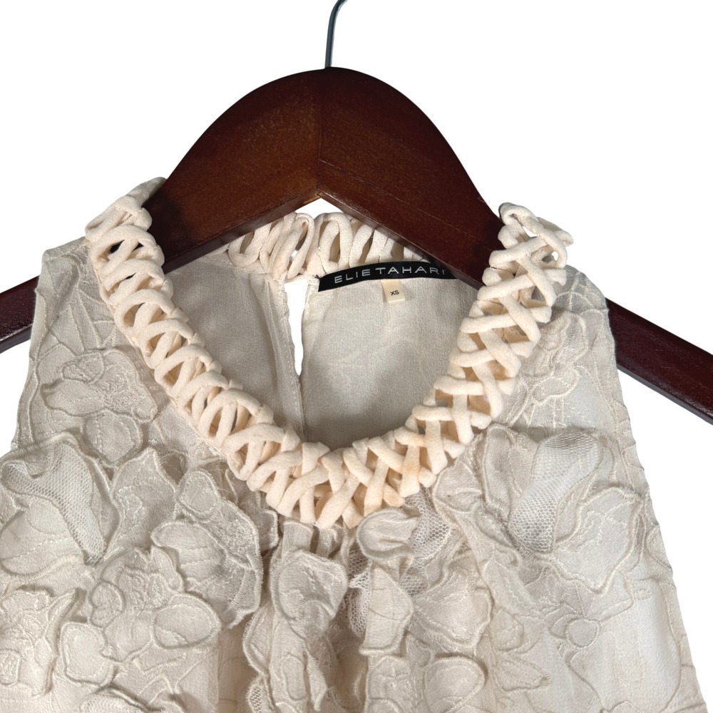 Elie Tahari 100% Silk Floral Embroidered Braided Halter Party Top XS - Picture 4 of 7